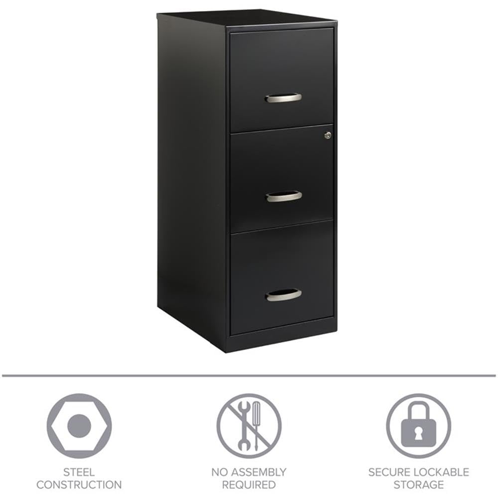 3 Drawer Black Metal Filing Cabinet Y77096
