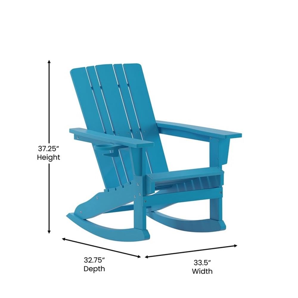 Blue Plastic Adirondack Rocking Chair with Cupholder L5214
