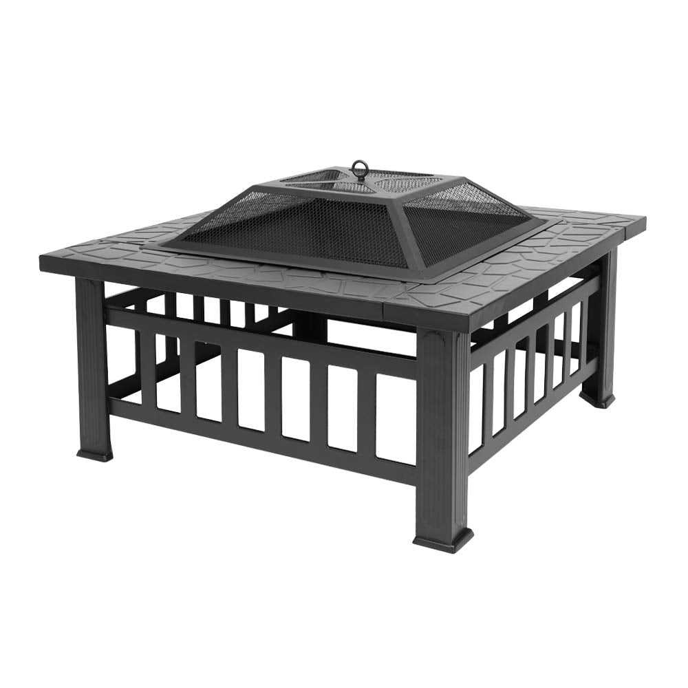 32in Outdoor Metal Wood Burning Fire Pit with Spark Screen A362
