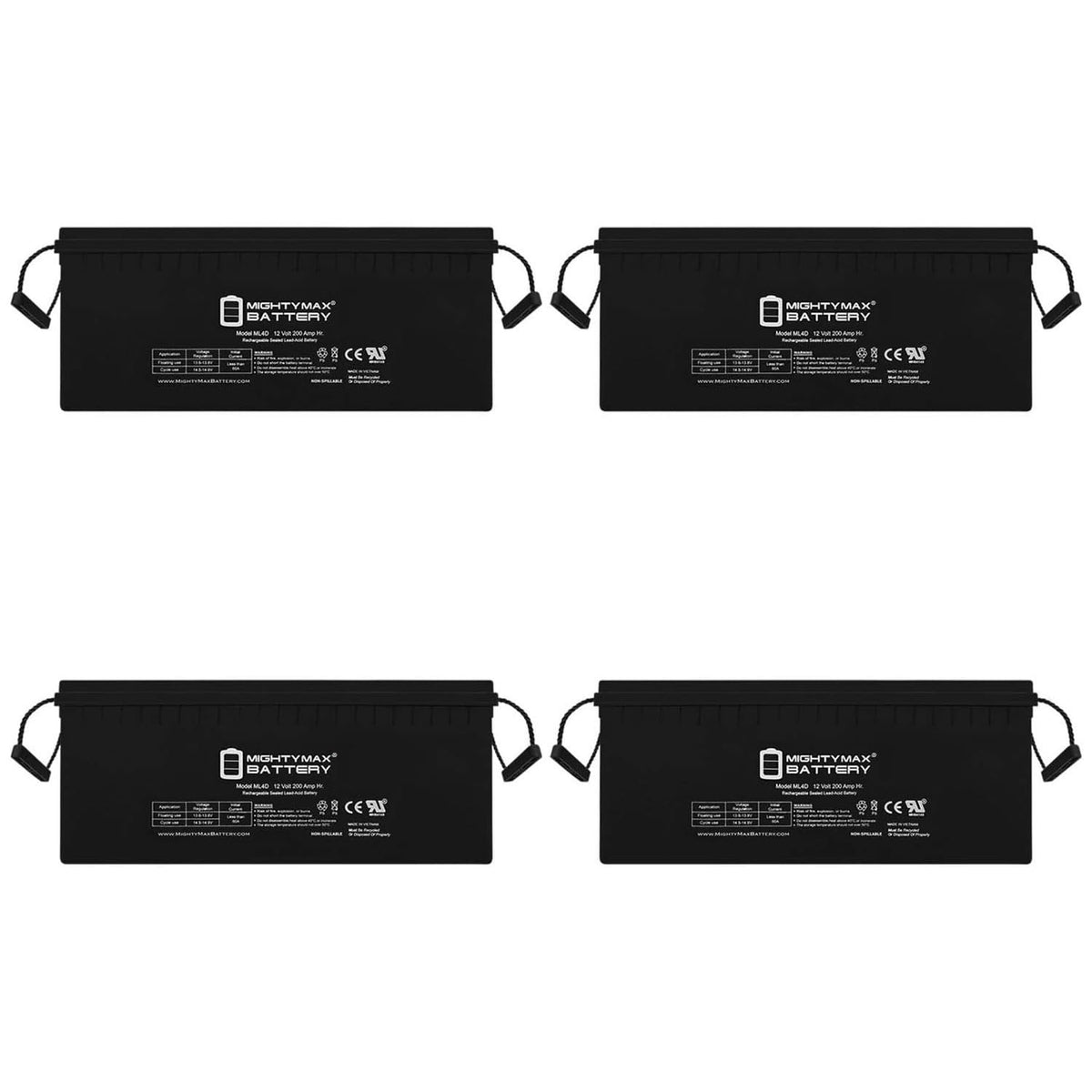 12V 200 Amps Sealed Lead-Acid Battery 4 Pack Z3792