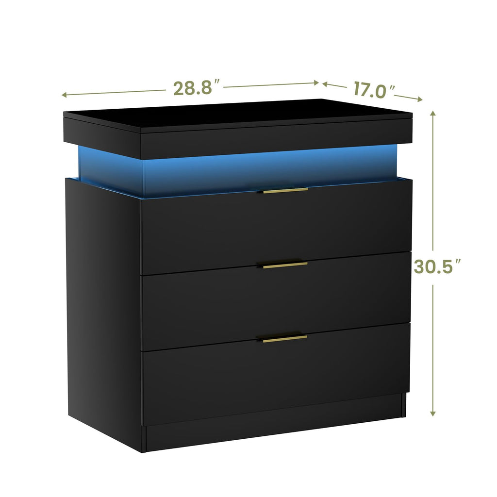 Black Nightstand with Charging Station and LED Lights I6667
