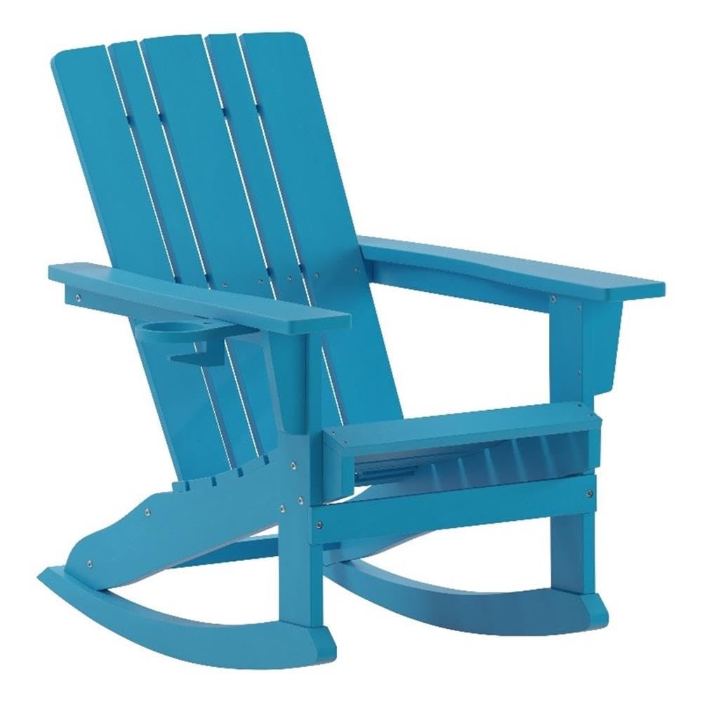 Blue Plastic Adirondack Rocking Chair with Cupholder L5214