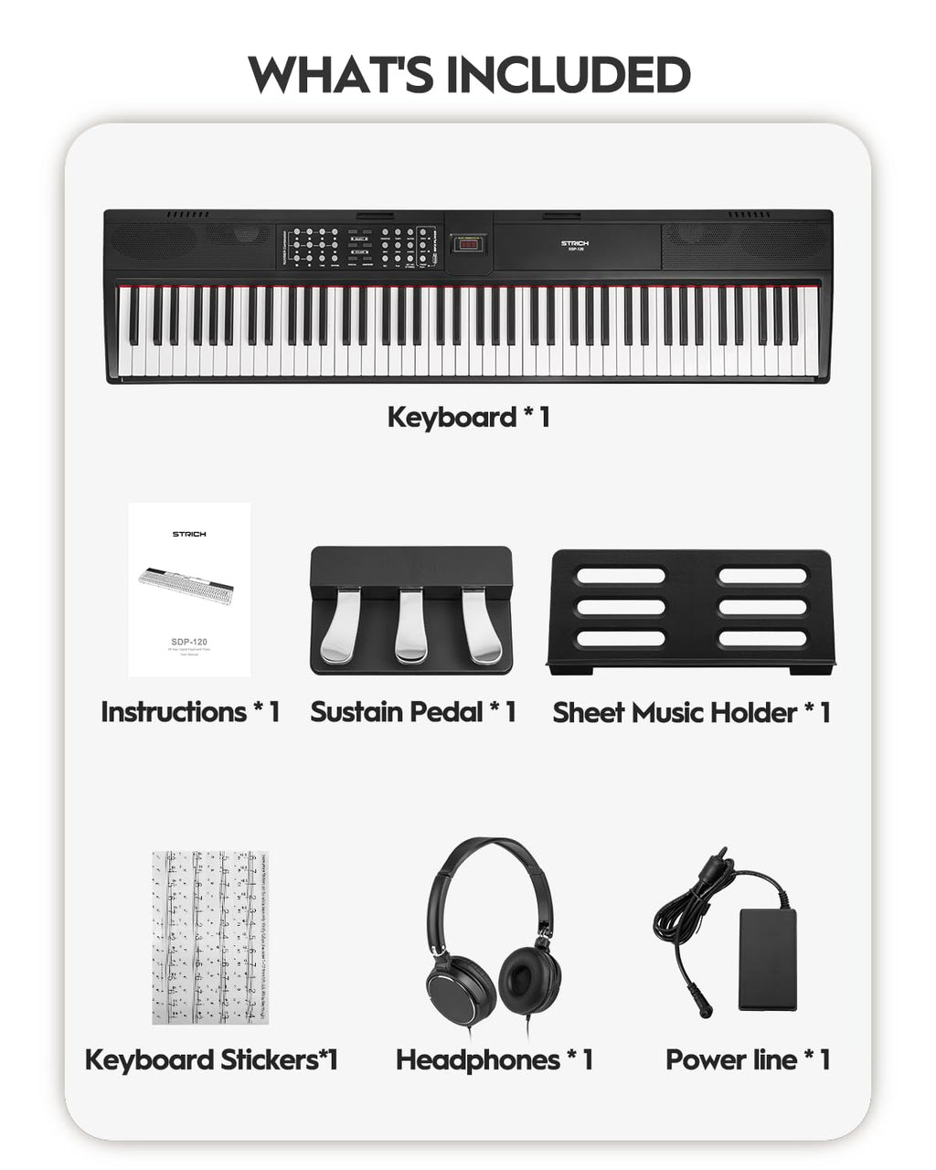 88 Keys Weighted Hammer-Action Digital Piano with Sustain Pedal C732412