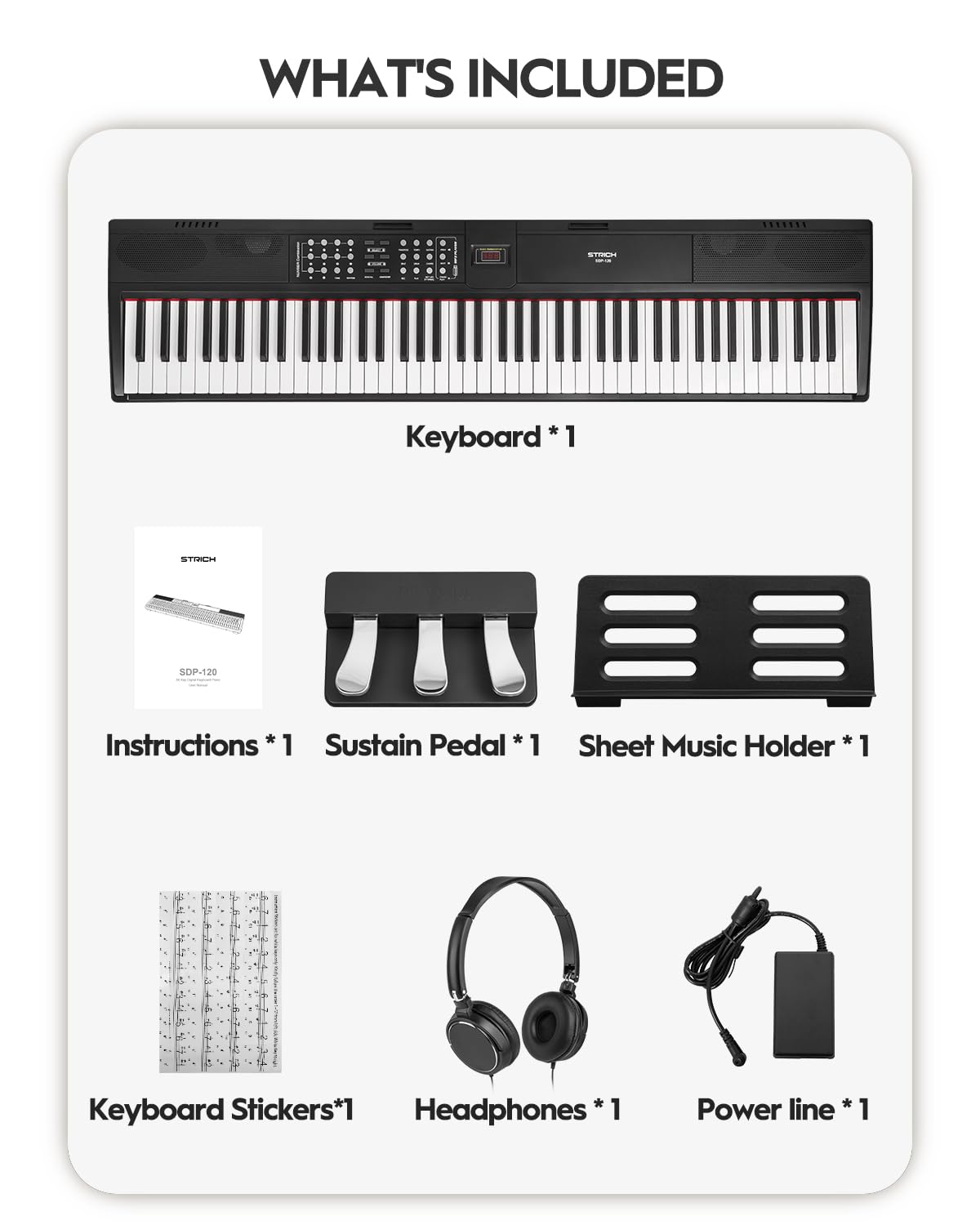 88 Keys Weighted Hammer-Action Digital Piano with Sustain Pedal C732412