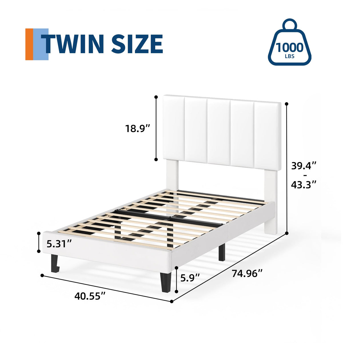White Twin Size Upholstered Bed Frame E94523
