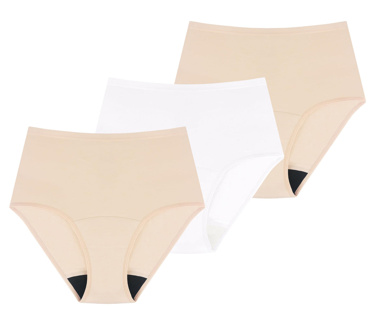 Washable Absorbency Urinary Incontinence Underwear for Women High Waist Leak Proof Panties 60ML, 3 Pack Beige White W43054