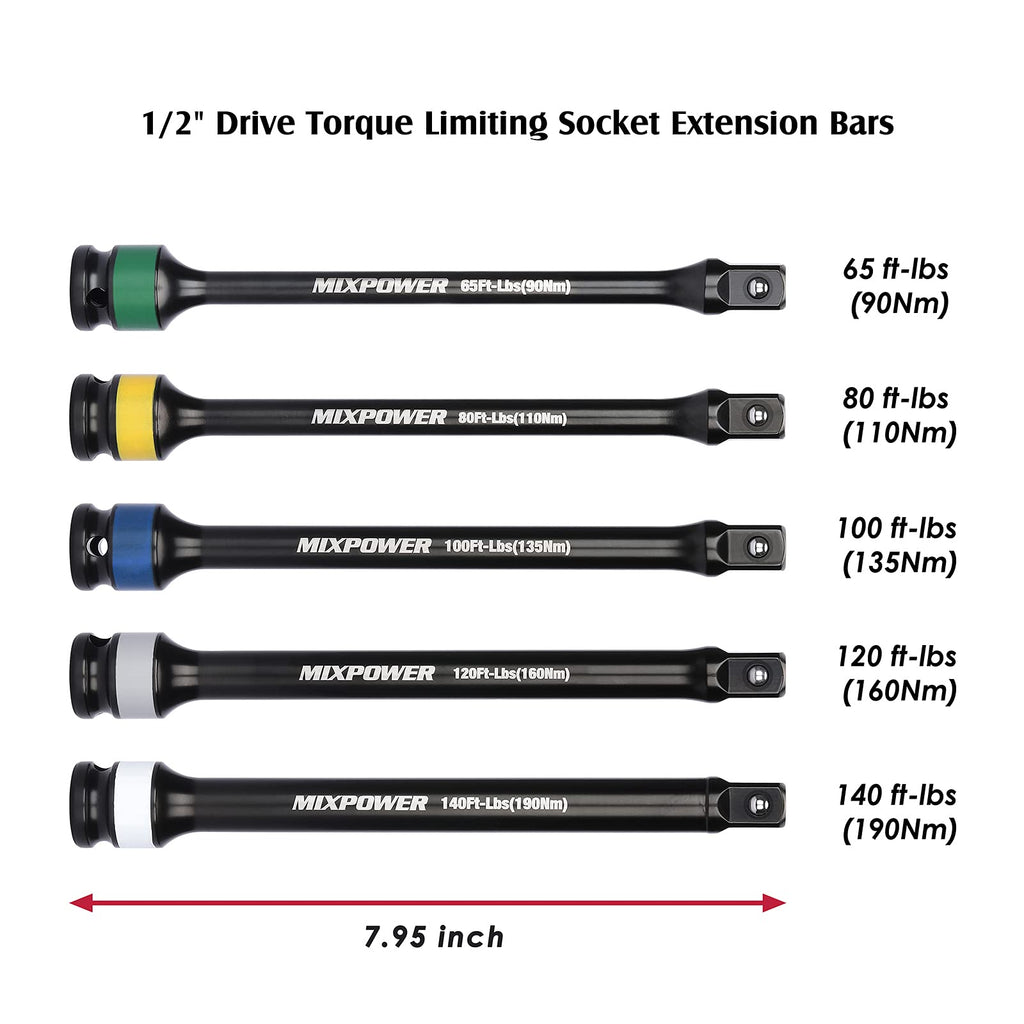 5 Piece 1/2" Drive Torque Limiting Socket Extension Bars S7990