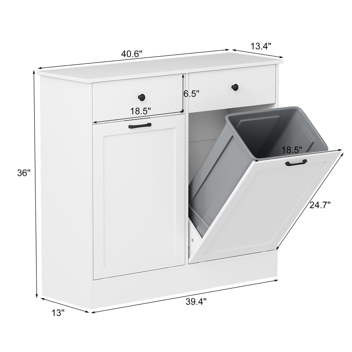 White 20 Gallons Wooden Tilt Out Trash Can Cabinet with 2 Drawers G876