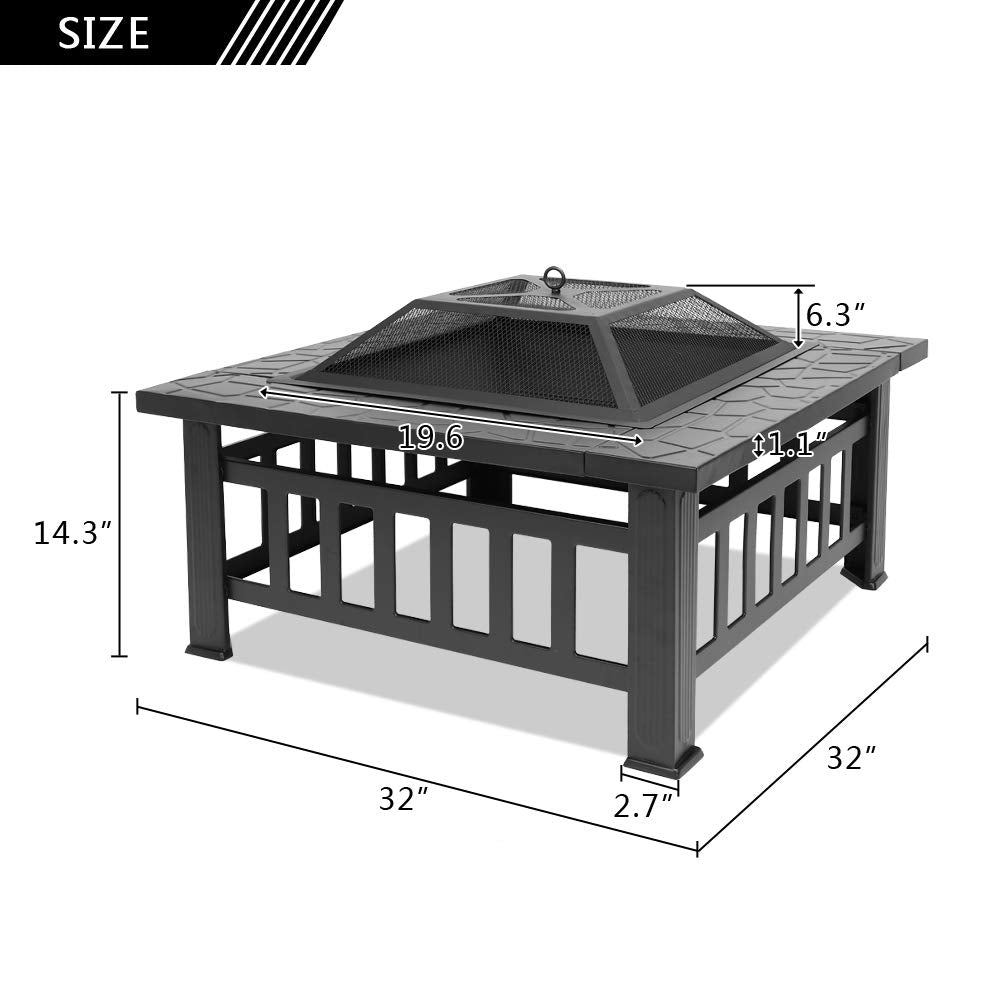 32in Outdoor Metal Wood Burning Fire Pit with Spark Screen A362