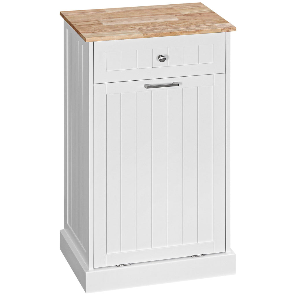 White Wooden 10 Gallon Tilt-Out Trash Cabinet with Drawer Z423307