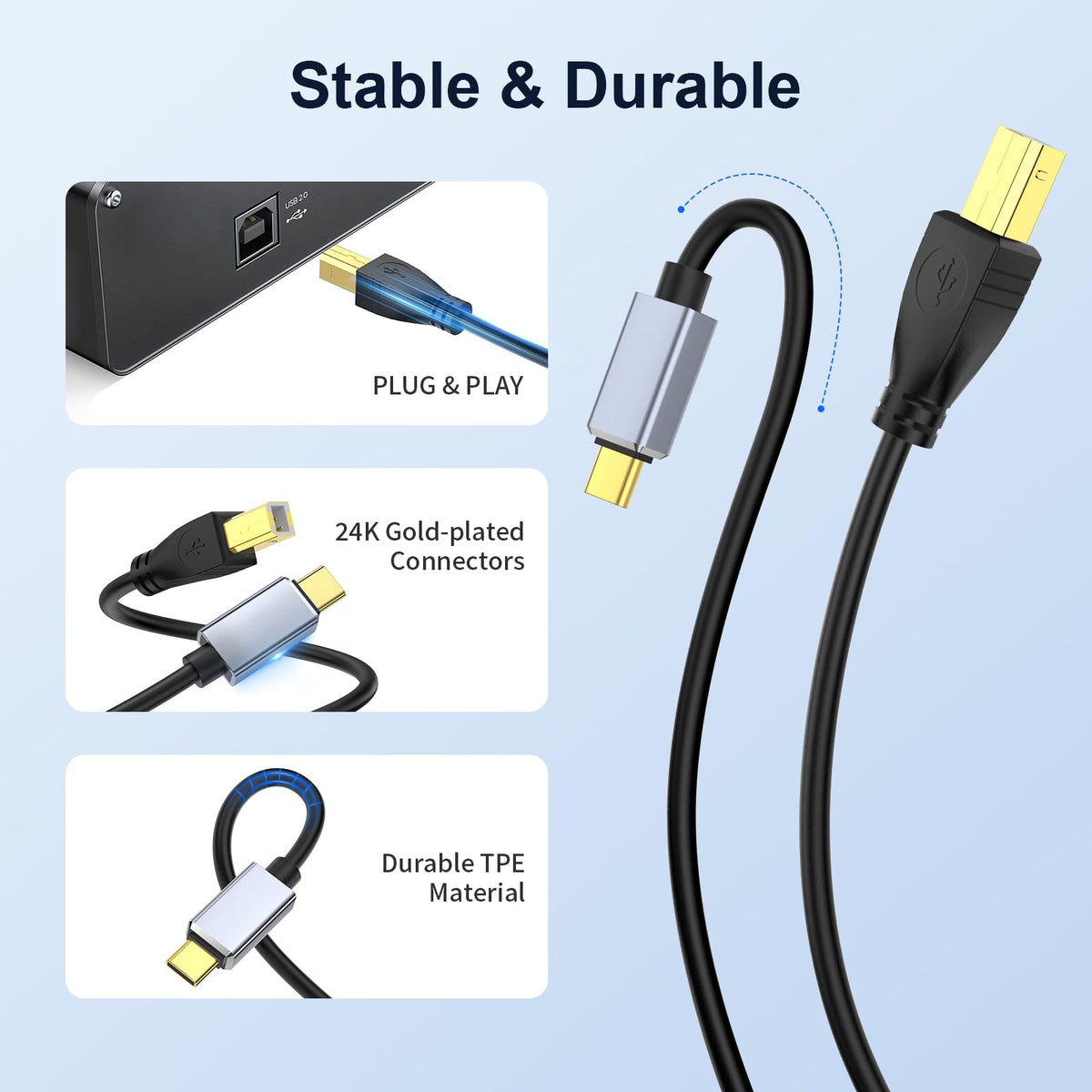 USB C to USB 2.0 MIDI Cable 5FT Black I899