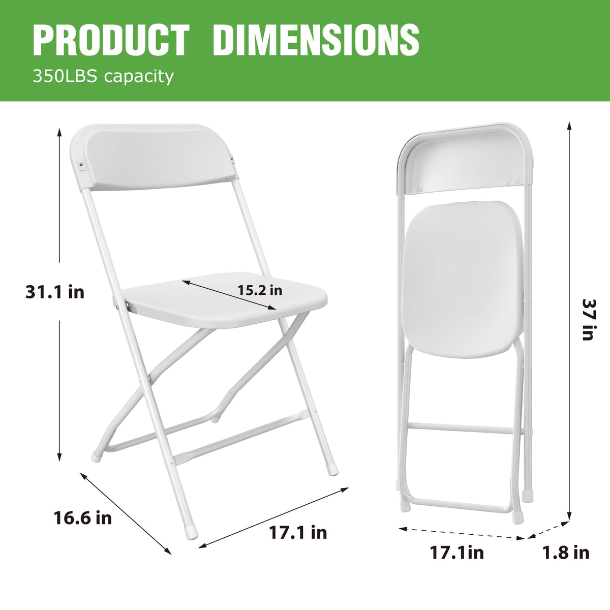 10 Pack White Plastic Folding Chair with Steel Frame F659