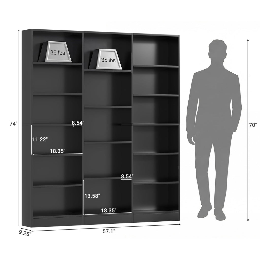 Black 6 Tier 17 Shelf Bookshelf W9430