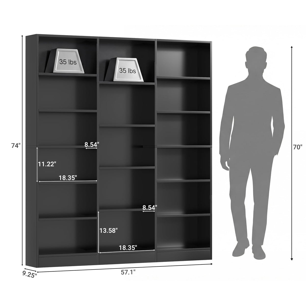 Black 6 Tier 17 Shelf Bookshelf W9430