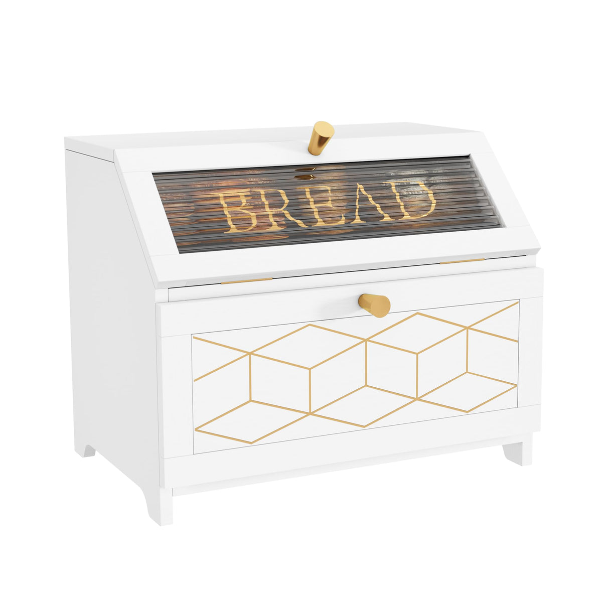 Double Layer Wooden Bread Box with Golden Trim X7668