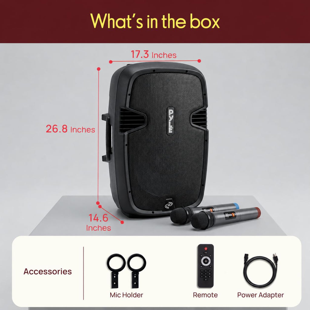 15-Inch Portable PA Speaker System with 2 UHF Microphones R588