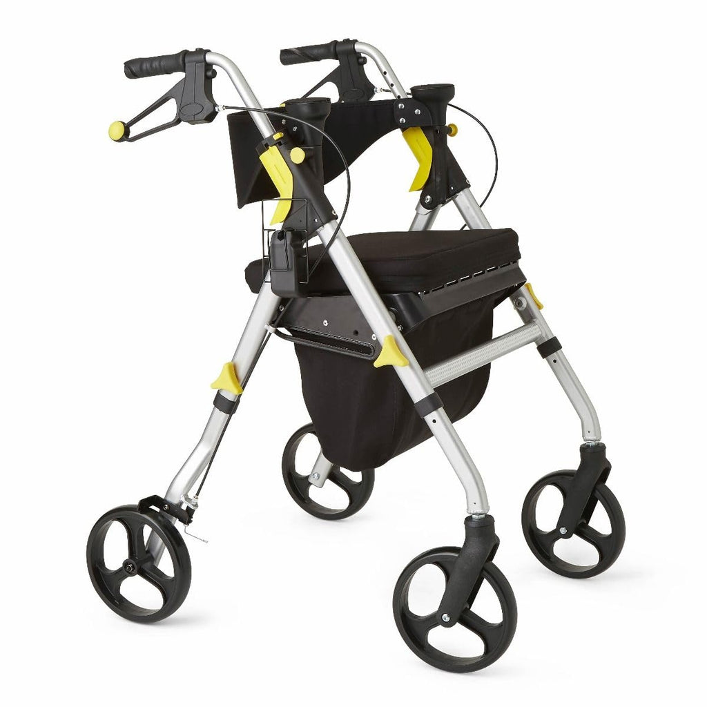 Folding Rolling Walker with Seat, 8-inch Wheels, Silver F4651