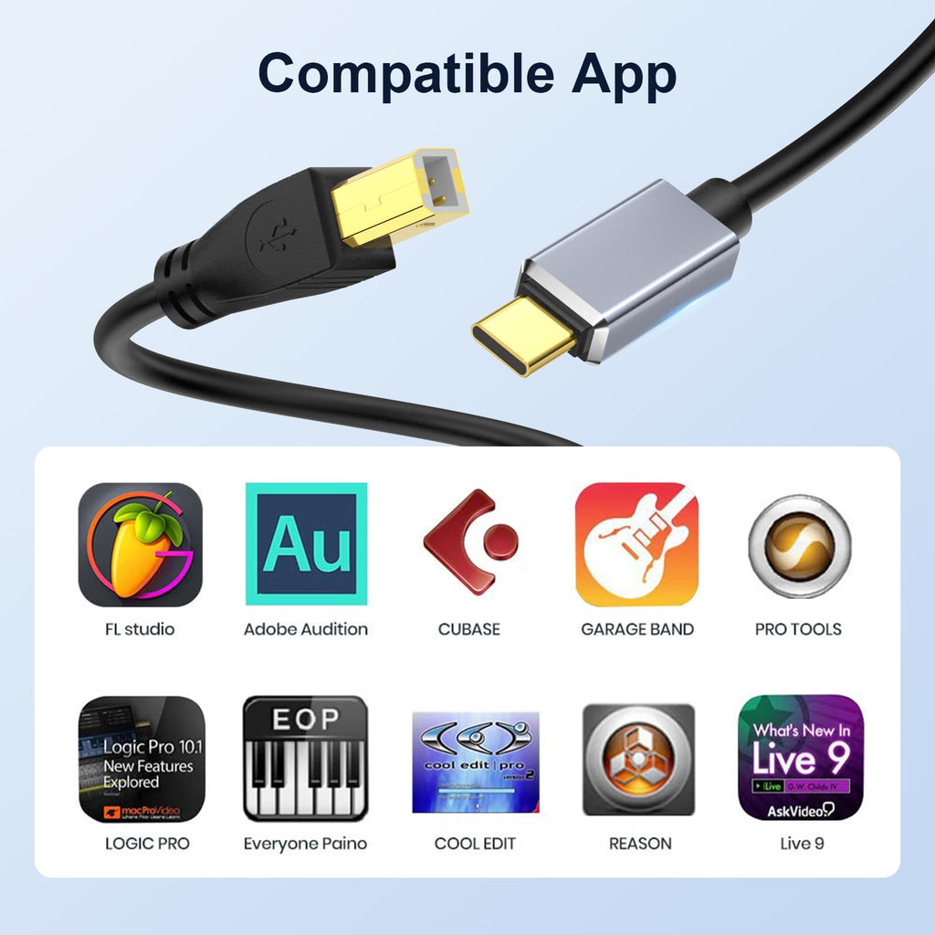 USB C to USB 2.0 MIDI Cable 5FT Black I899