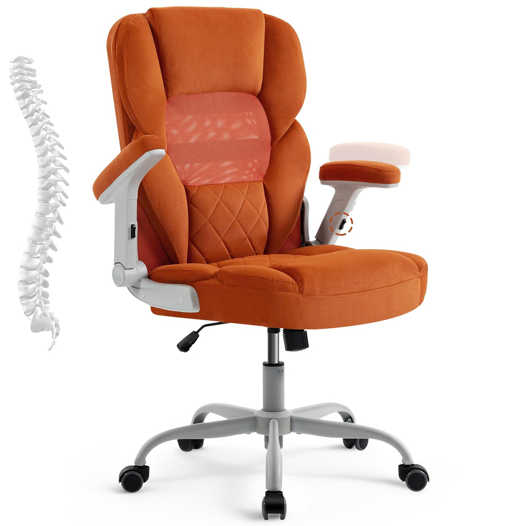 Orange Mesh and Velvet Office Chair with Arms and Wheels Q663
