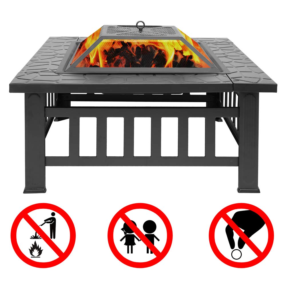 32in Outdoor Metal Wood Burning Fire Pit with Spark Screen A362
