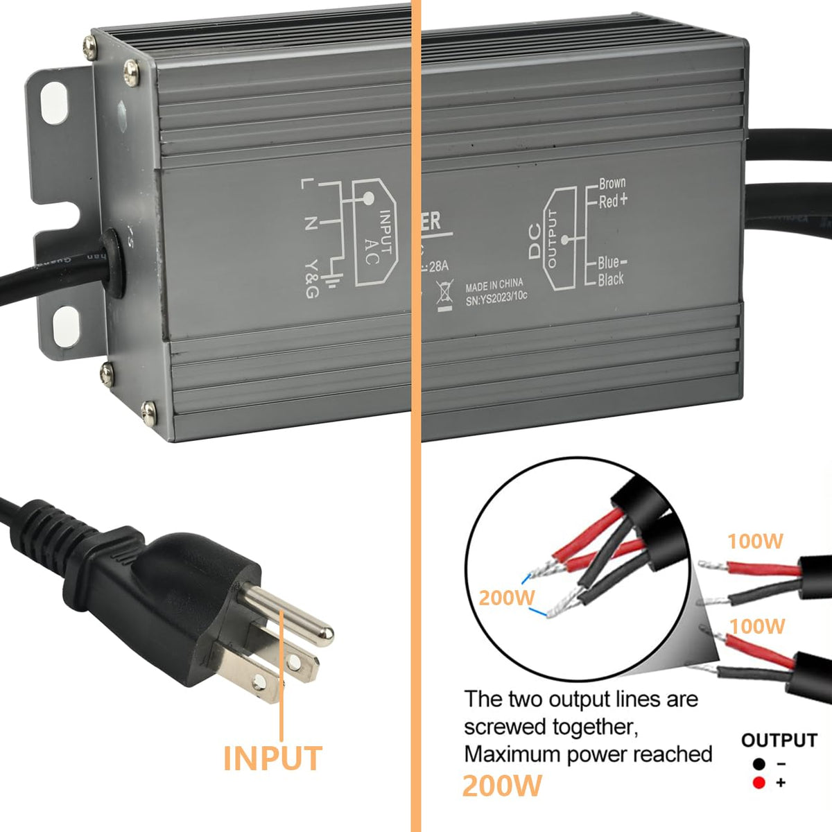 200W Waterproof LED Power Supply 100-277V AC to 12V DC Transformer L16075