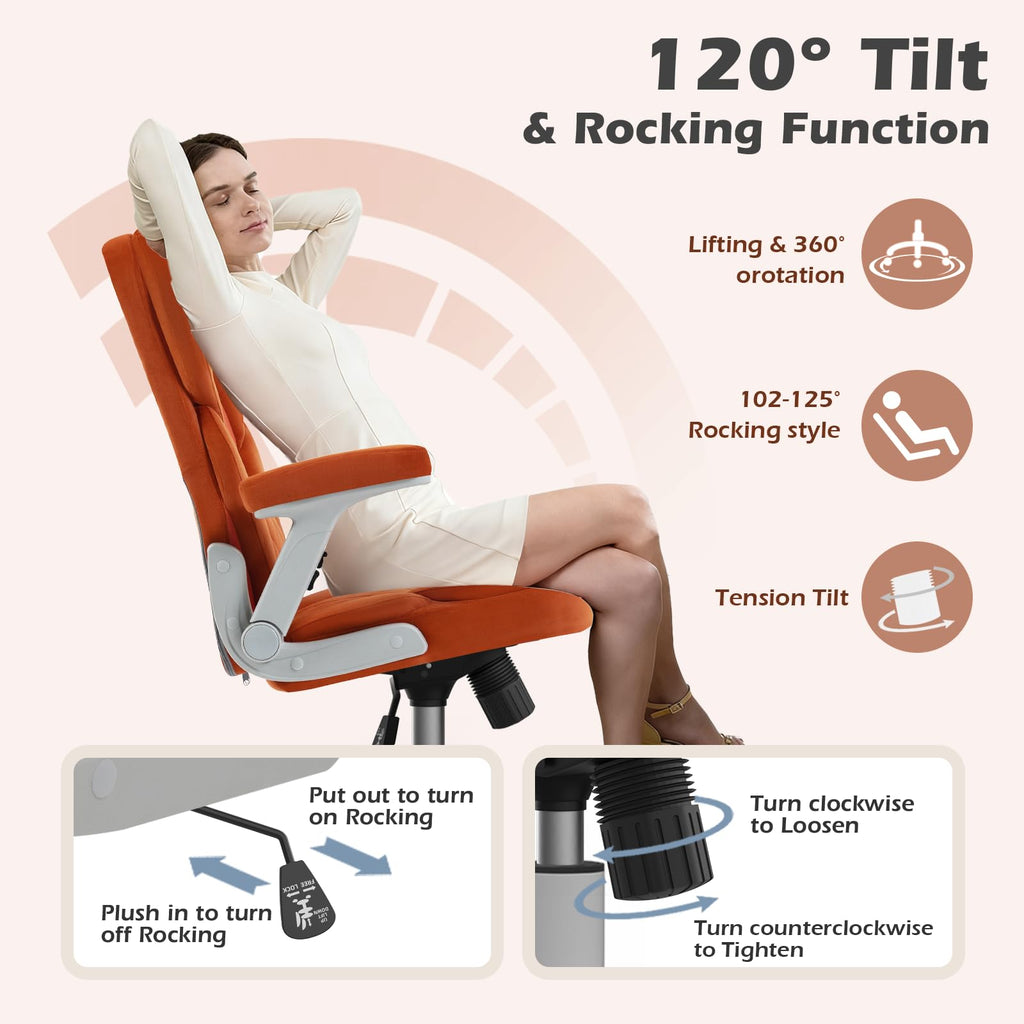 Orange Mesh and Velvet Office Chair with Arms and Wheels Q663