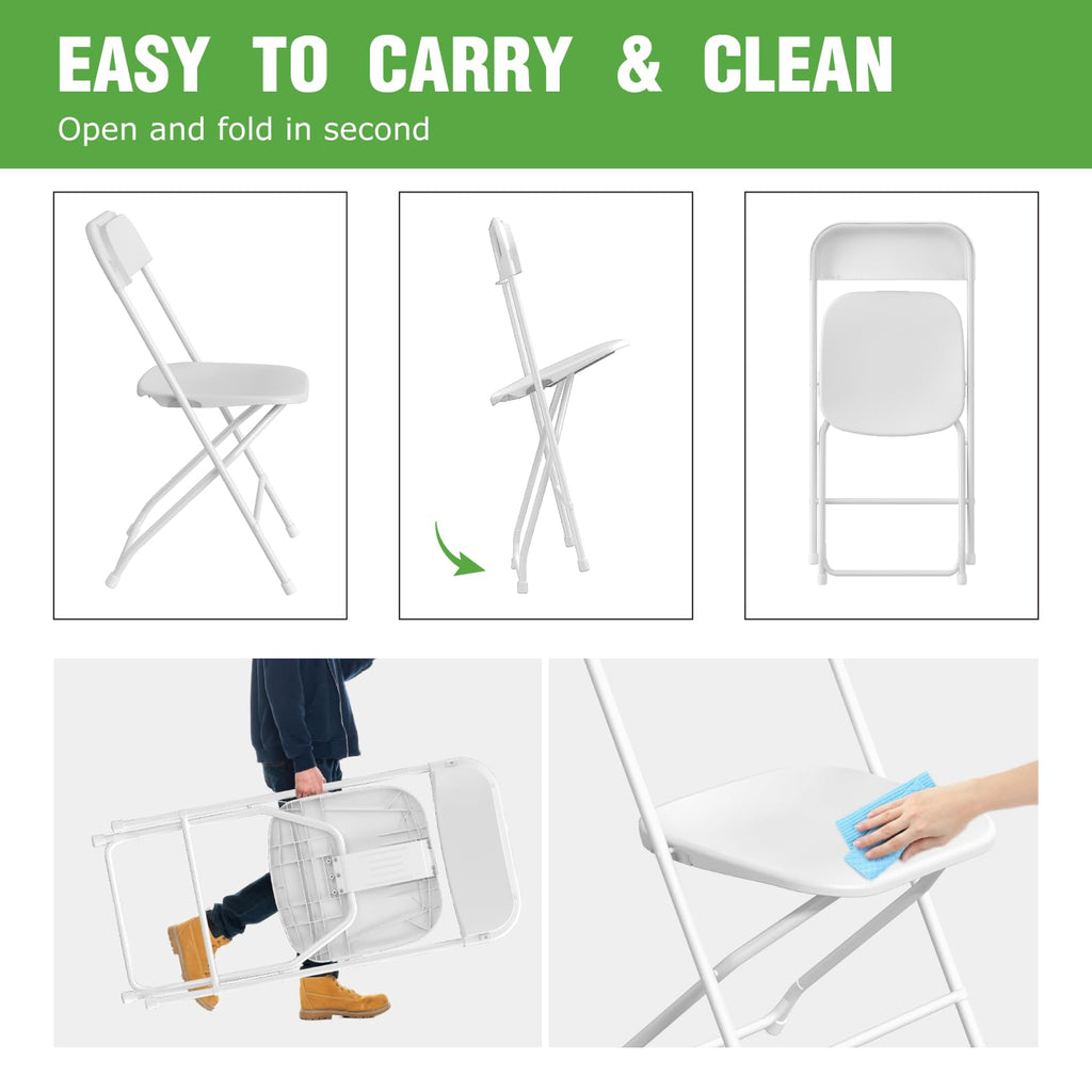 10 Pack White Plastic Folding Chair with Steel Frame F659