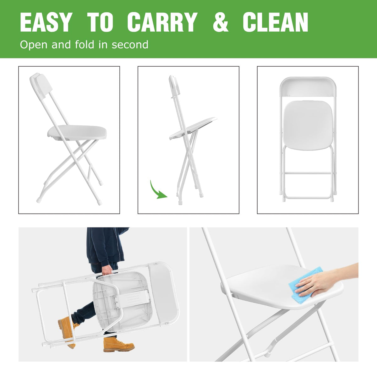 10 Pack White Plastic Folding Chair with Steel Frame F659