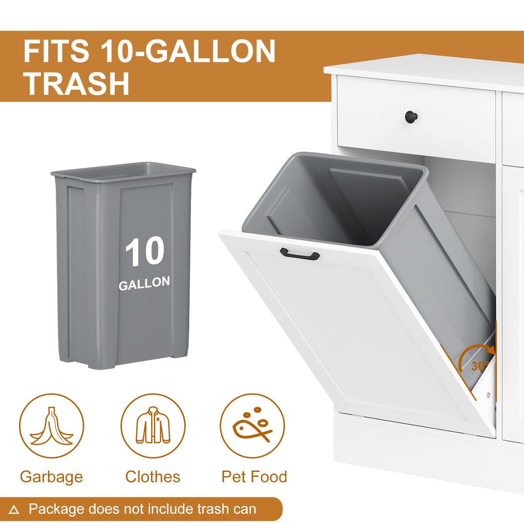 White 20 Gallons Wooden Tilt Out Trash Can Cabinet with 2 Drawers G876