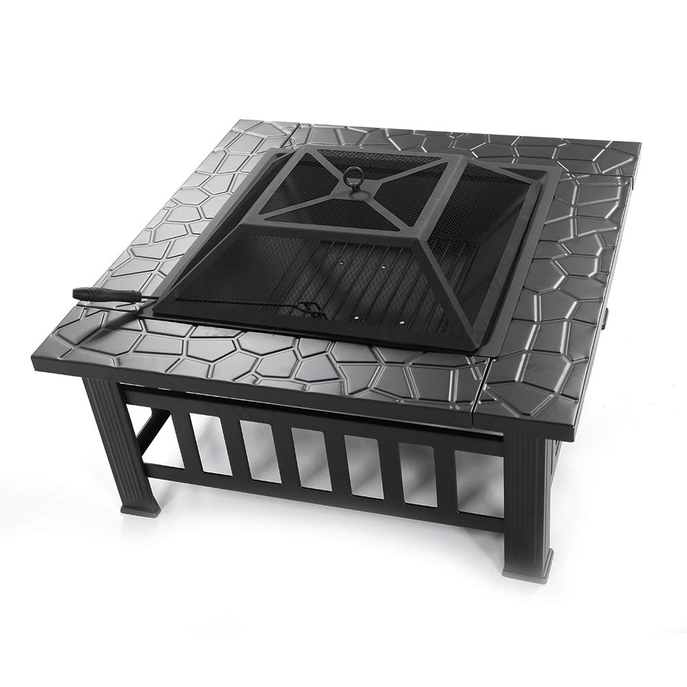 32in Outdoor Metal Wood Burning Fire Pit with Spark Screen A362