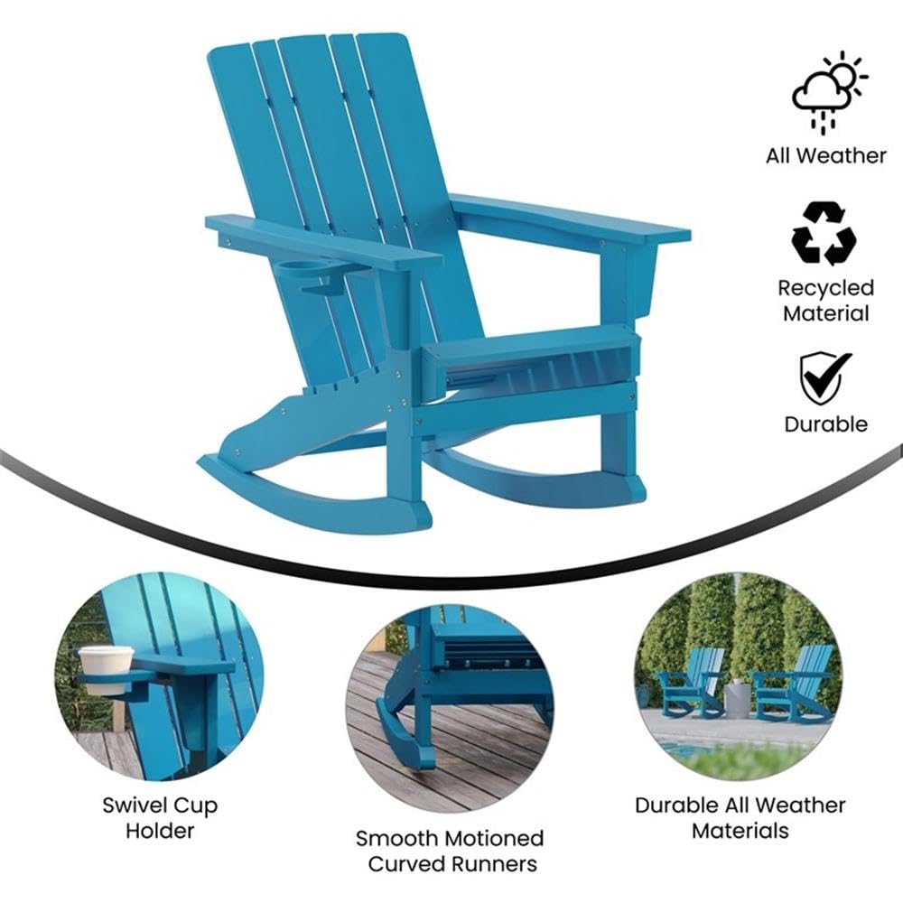 Blue Plastic Adirondack Rocking Chair with Cupholder L5214