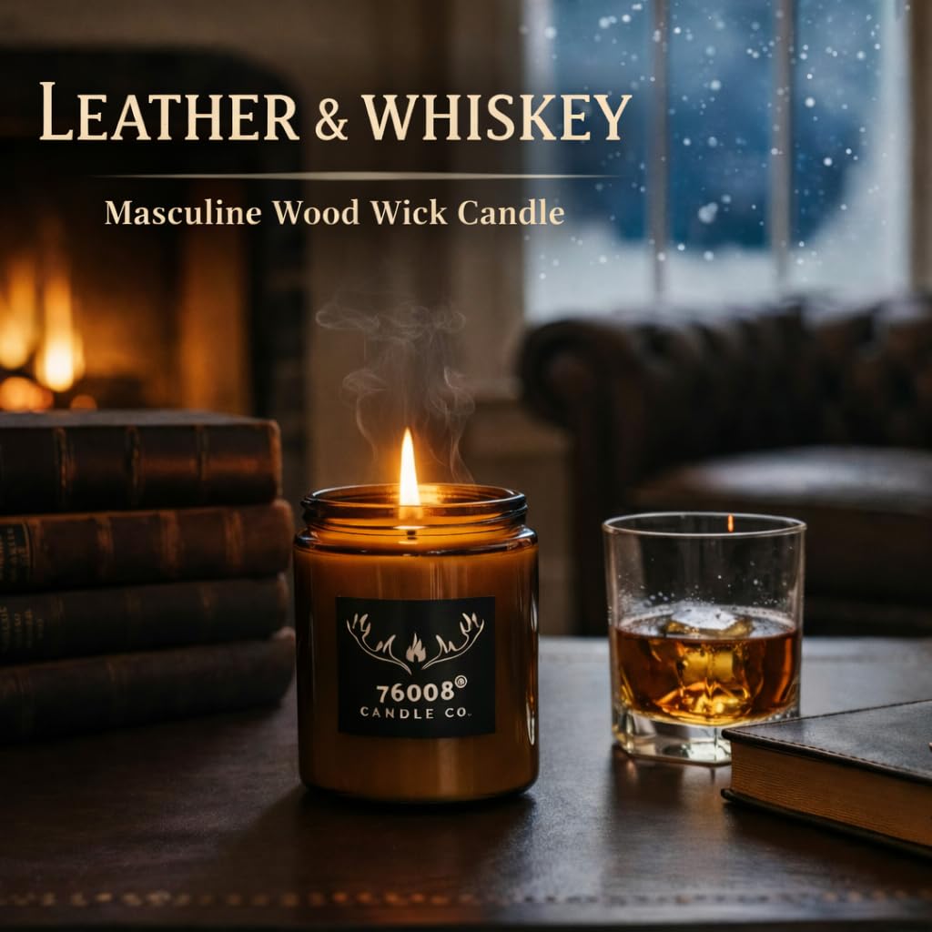Leather & Whiskey Scented 16 oz Soy Wax Candle O9369
