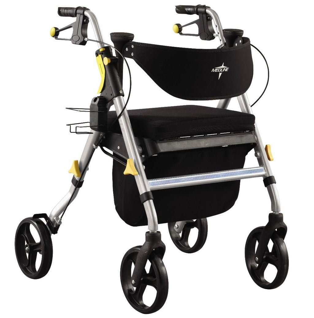Folding Rolling Walker with Seat, 8-inch Wheels, Silver F4651