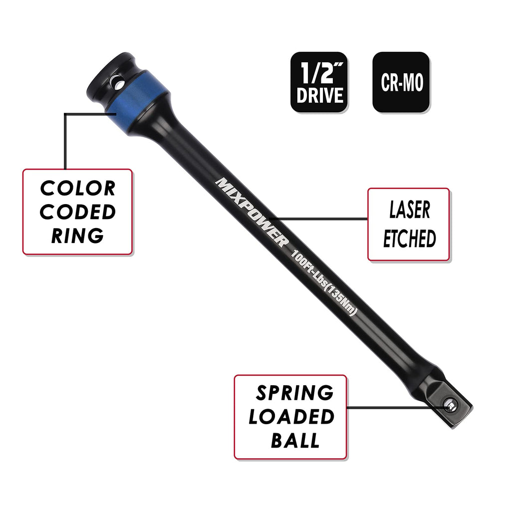 5 Piece 1/2" Drive Torque Limiting Socket Extension Bars S7990