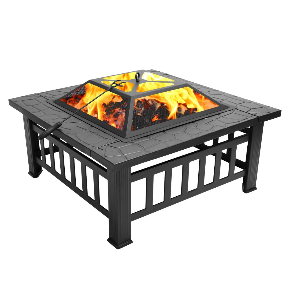 32in Outdoor Metal Wood Burning Fire Pit with Spark Screen A362