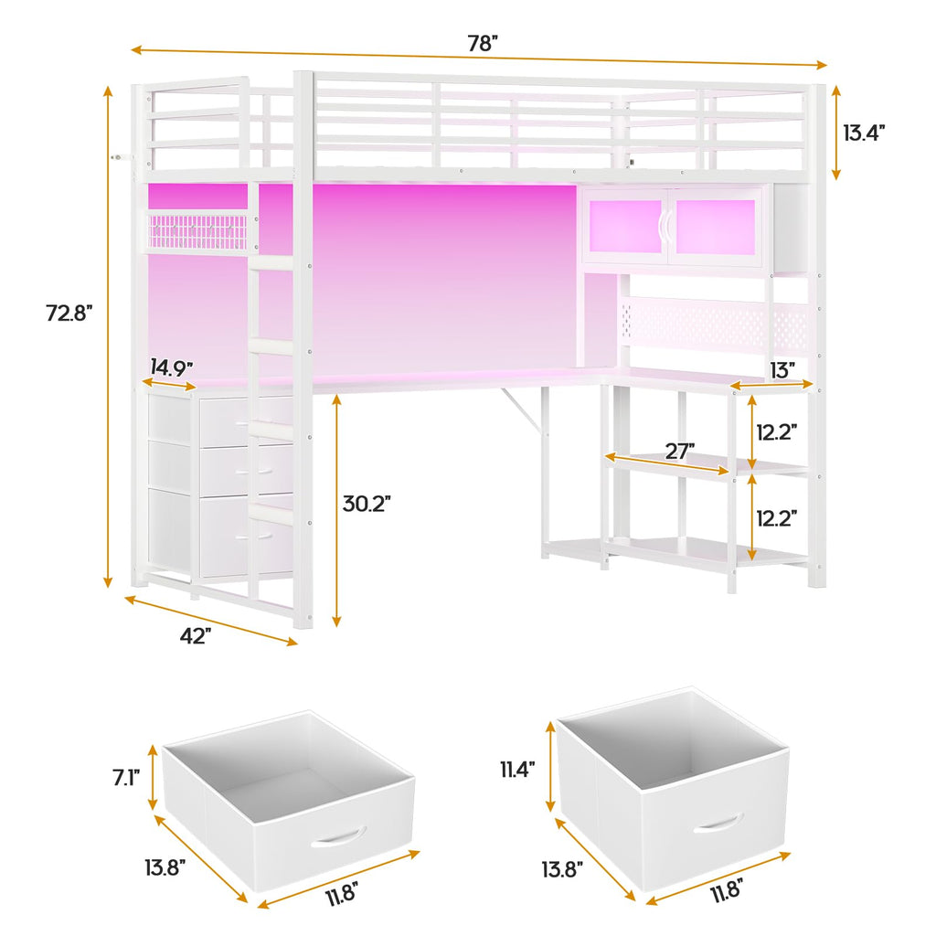 White Twin Gaming Loft Bed with Desk A935638