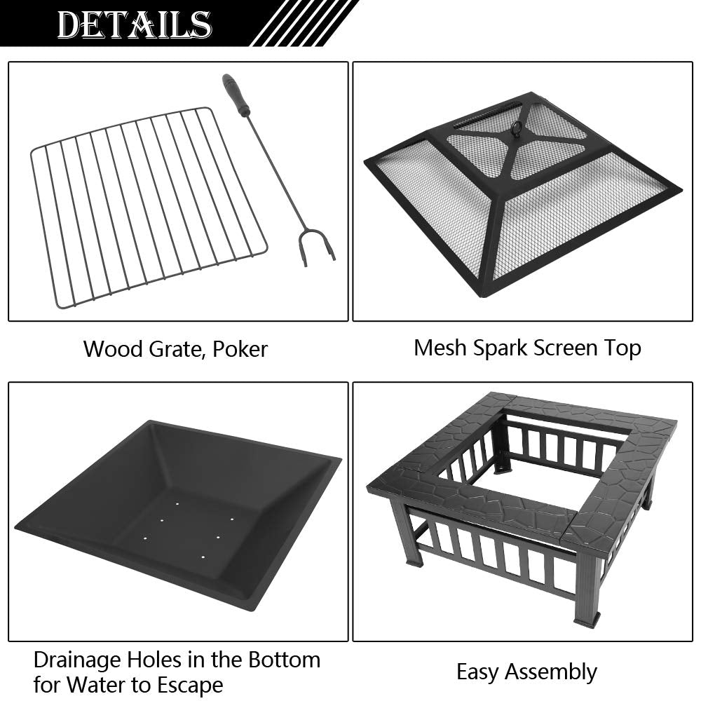 32in Outdoor Metal Wood Burning Fire Pit with Spark Screen A362