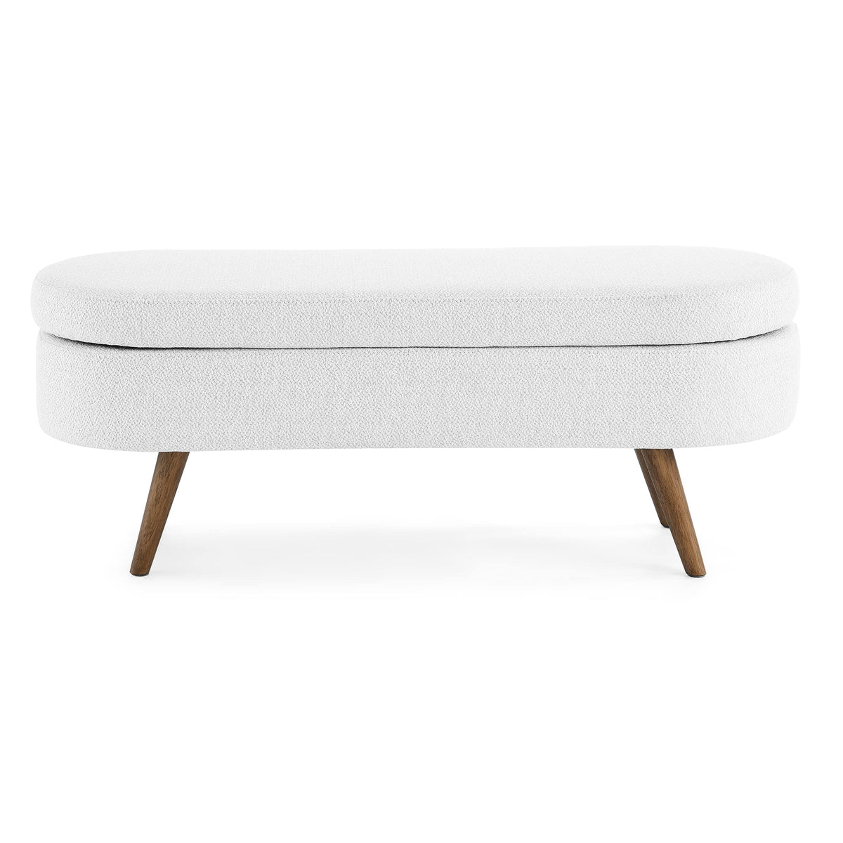 White Oval Storage Bench with Rubber Wood Legs A592336