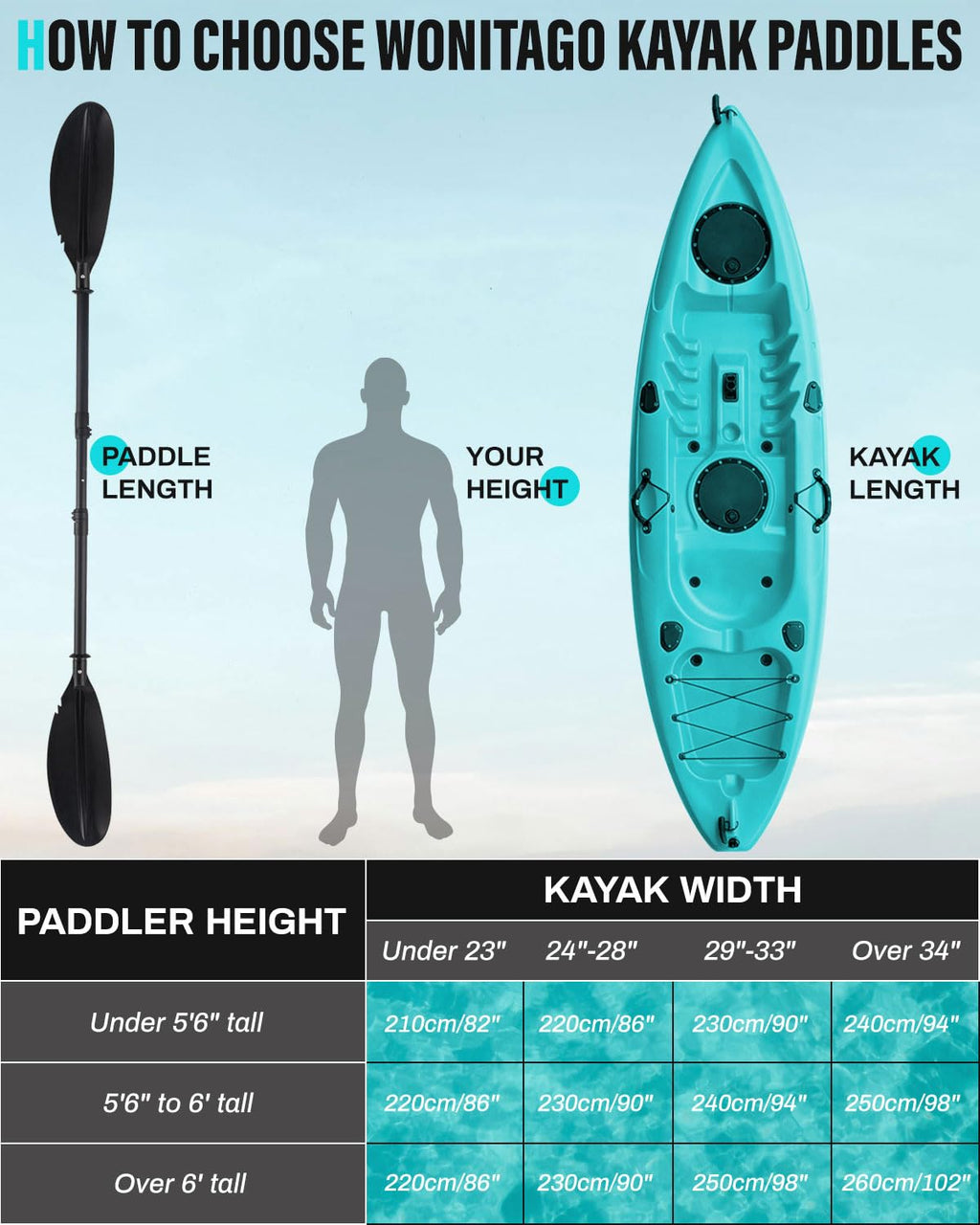 Kayak Paddles with Paddle Leash, 70in-97in Lightweight Paddling Blades C8102