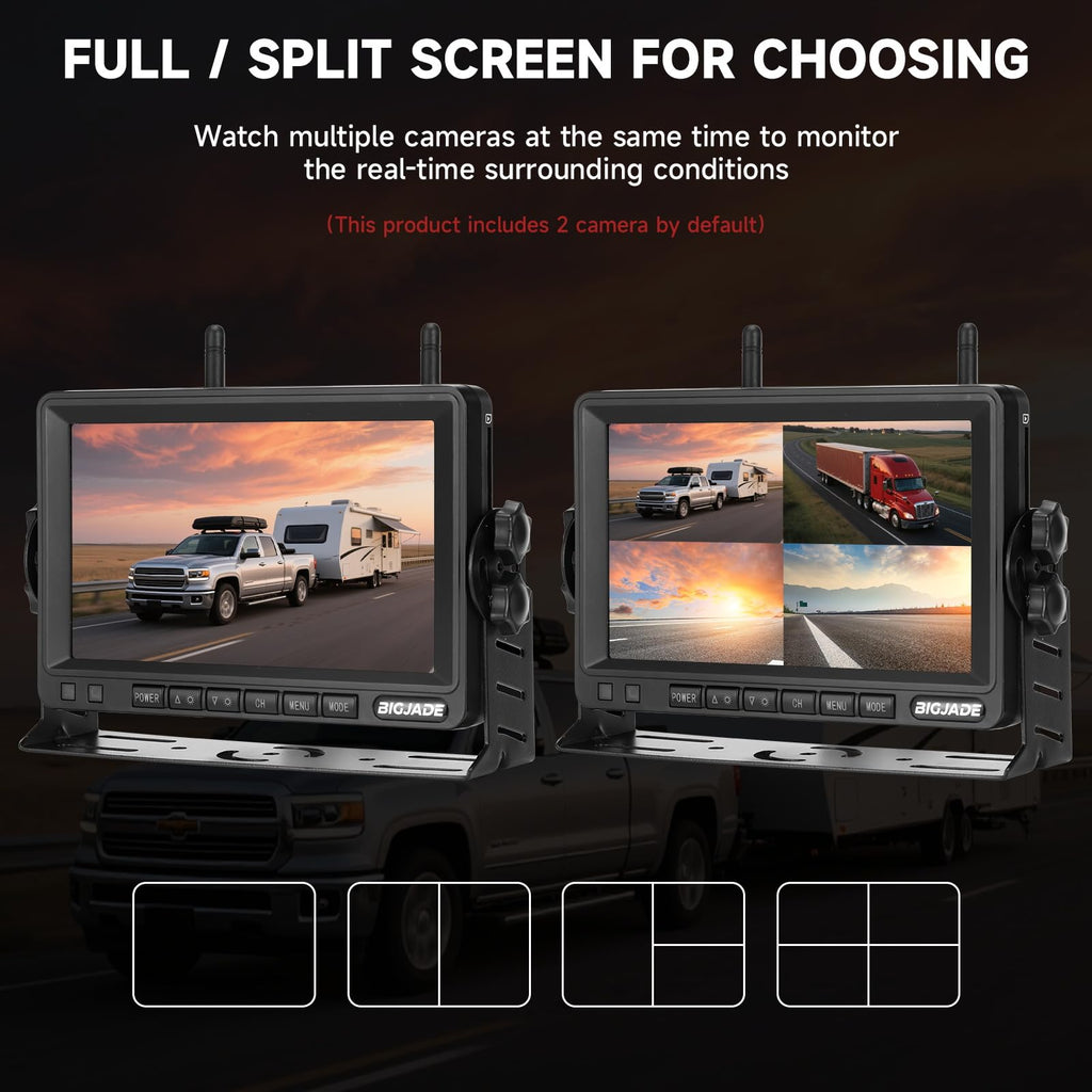 Wireless Backup Camera Dual Cameras 1080P HD 4CH Monitor B678