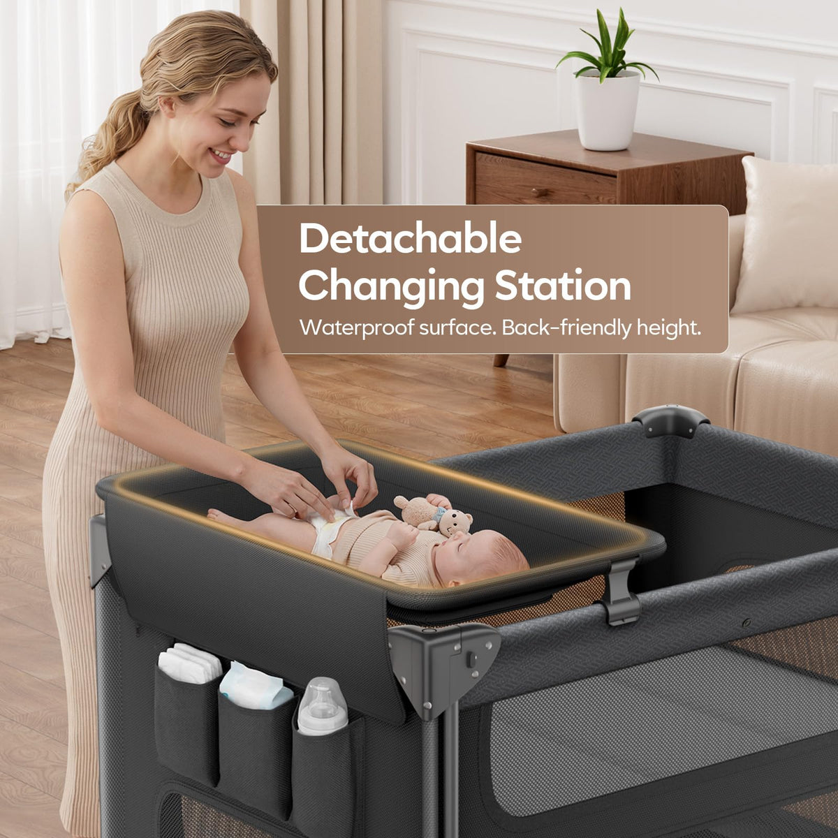 5-in-1 Baby Bassinet Bedside Crib with Changing Table D566204