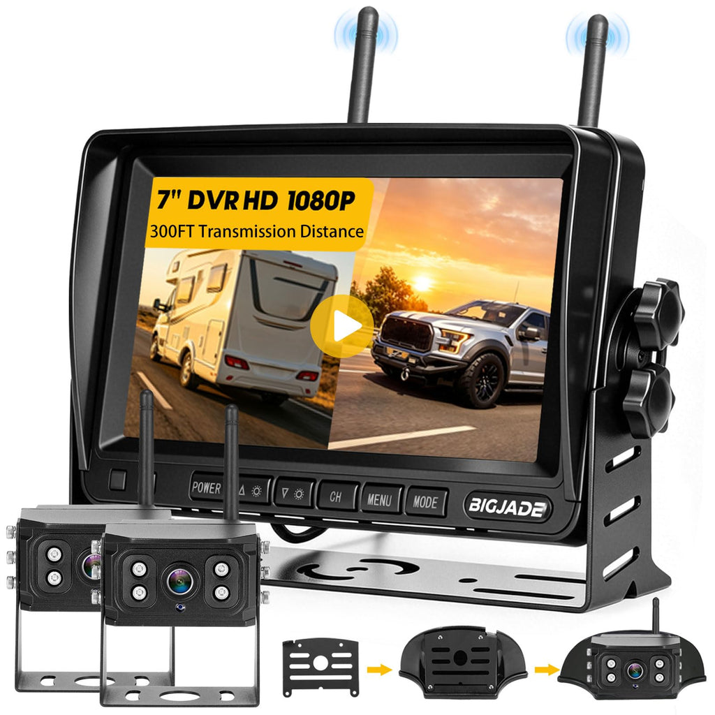 Wireless Backup Camera Dual Cameras 1080P HD 4CH Monitor B678