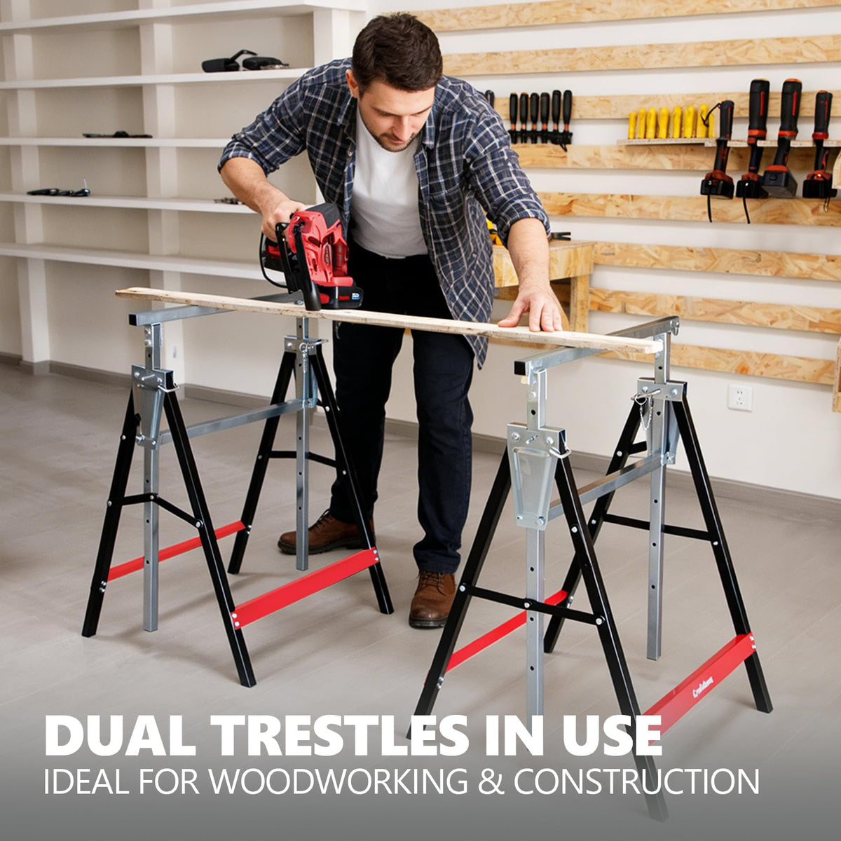 Folding Saw Horses 2 Pack Adjustable Height Non-Slip Feet A970534