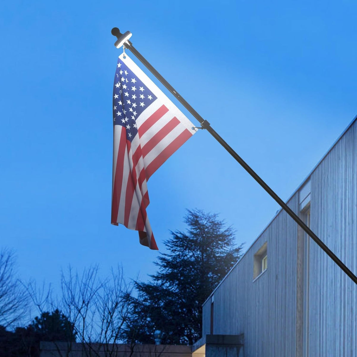 2 Pack 6FT Black Stainless Steel Flag Pole Kit with Solar Light Z466285