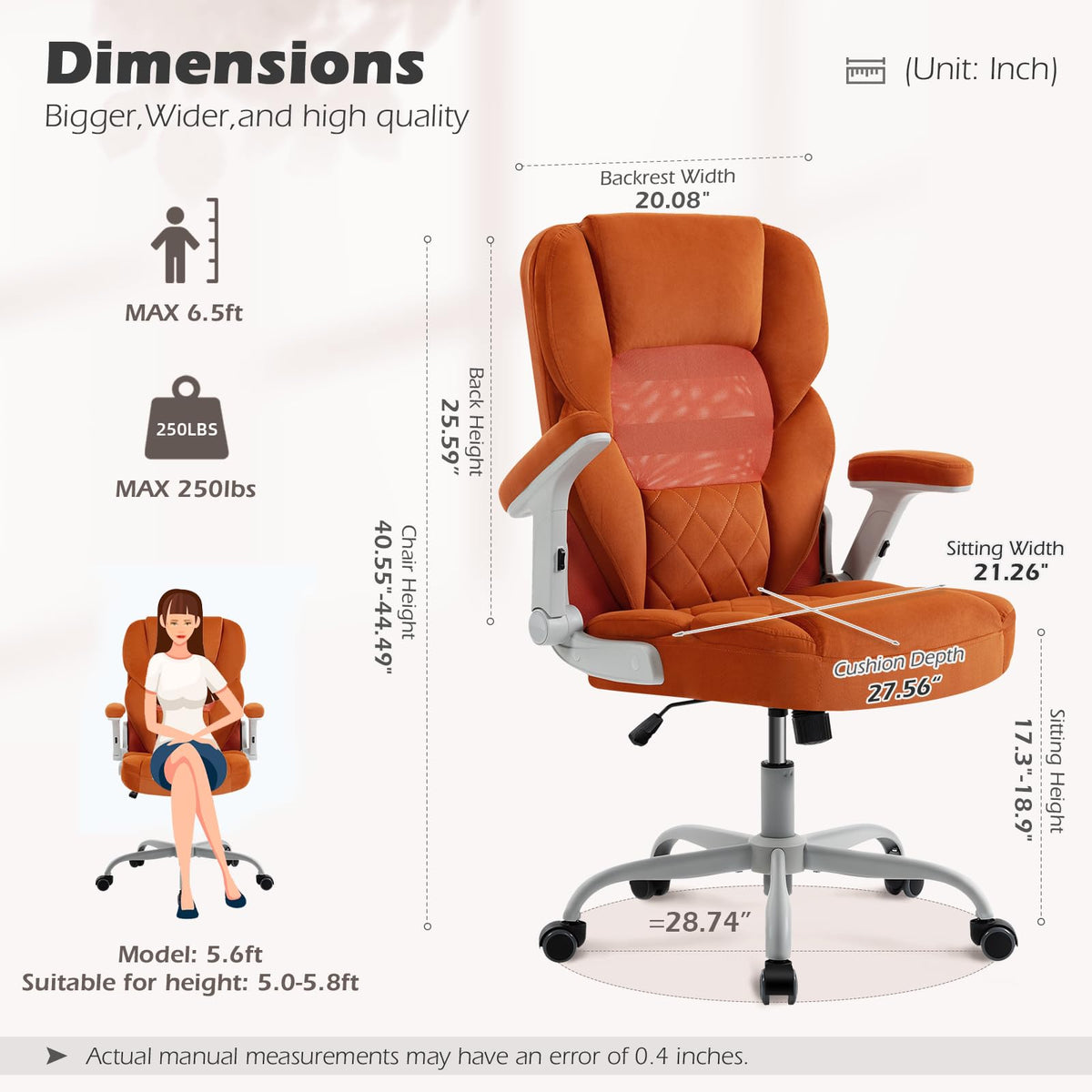 Orange Mesh and Velvet Office Chair with Arms and Wheels Q663