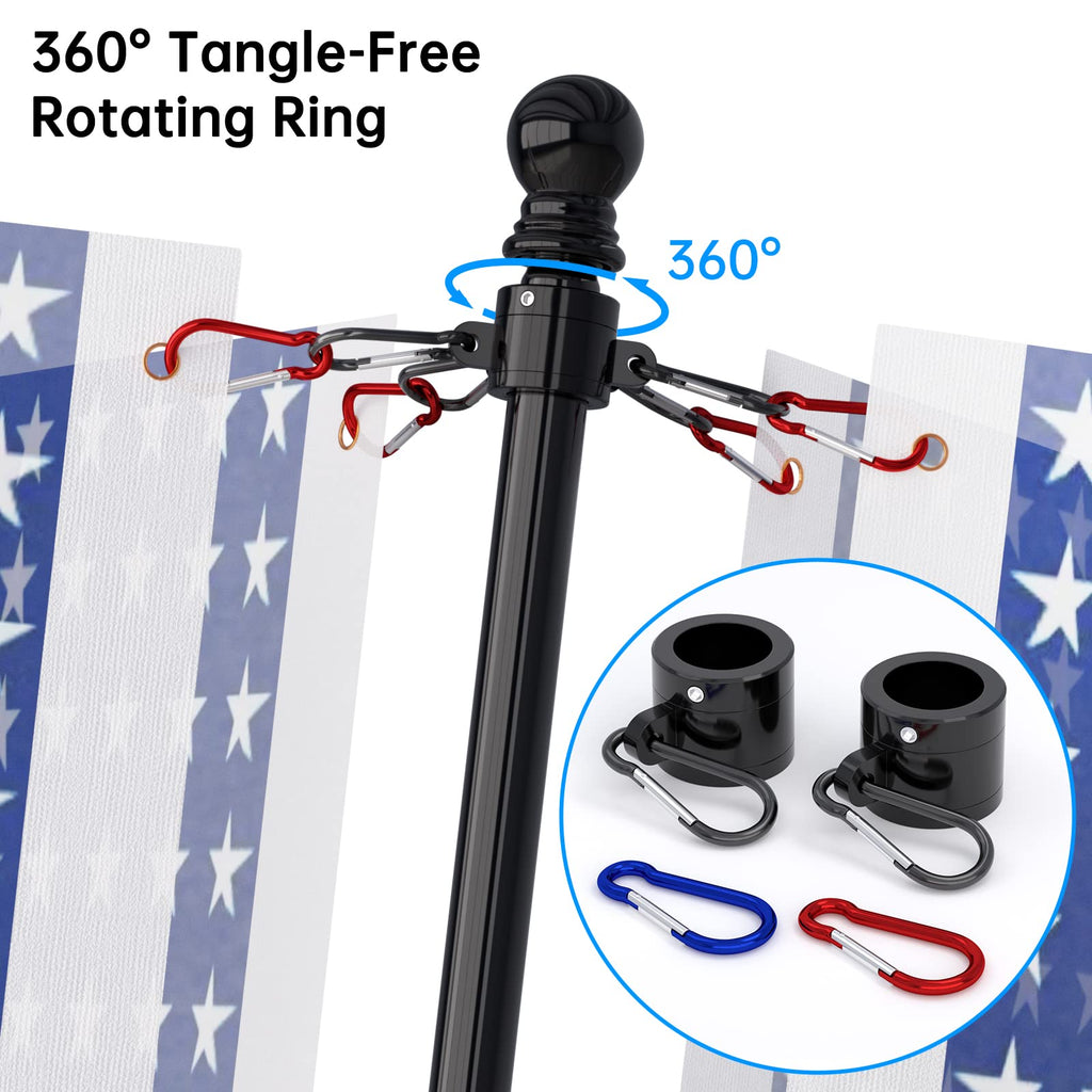 2 Pack 6FT Black Stainless Steel Flag Pole Kit with Solar Light Z466285