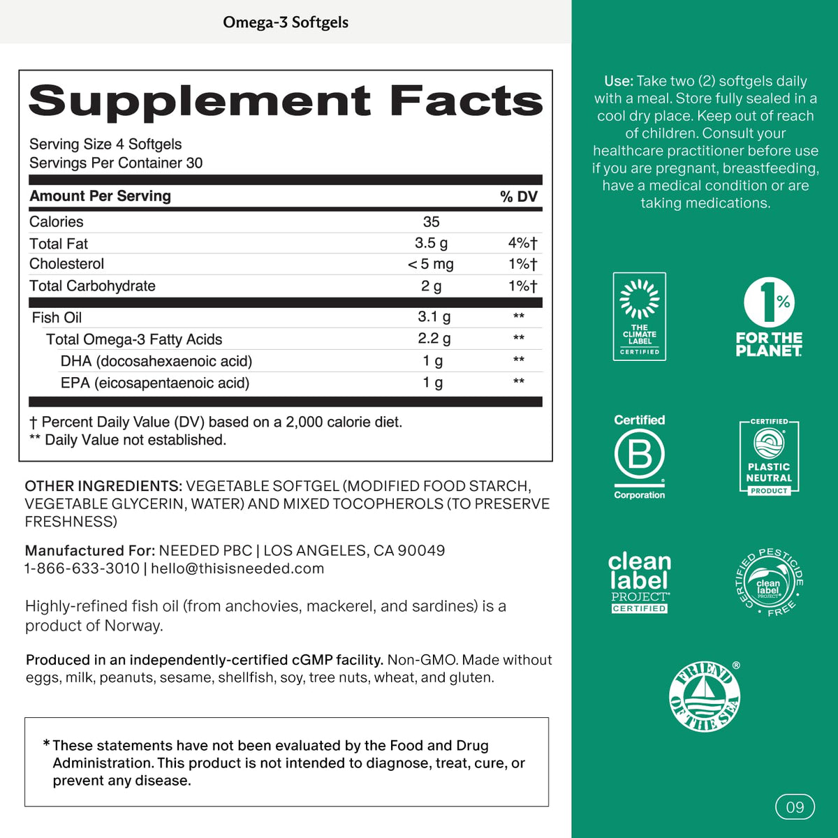 Prenatal Omega-3 Fish Oil 1000mg DHA 1000mg EPA Gelatin-Free Softgel X667