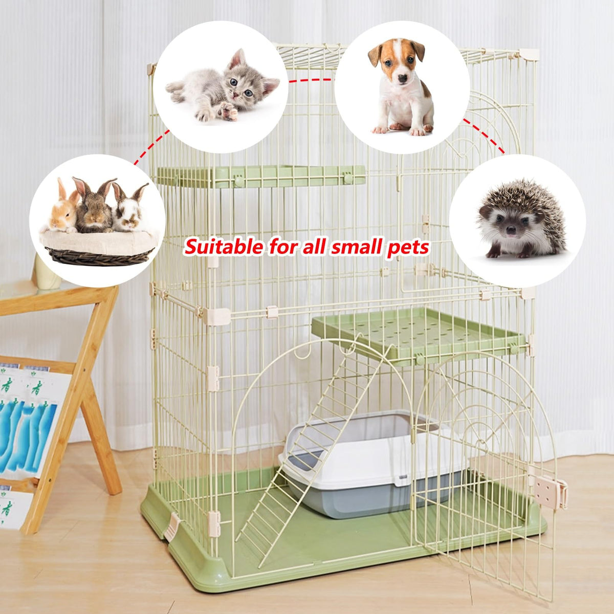 3/4-Tier Wire Cat Cage Playpen Kennel with Hammock G574305