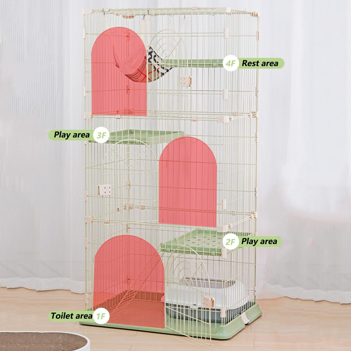 3/4-Tier Wire Cat Cage Playpen Kennel with Hammock G574305