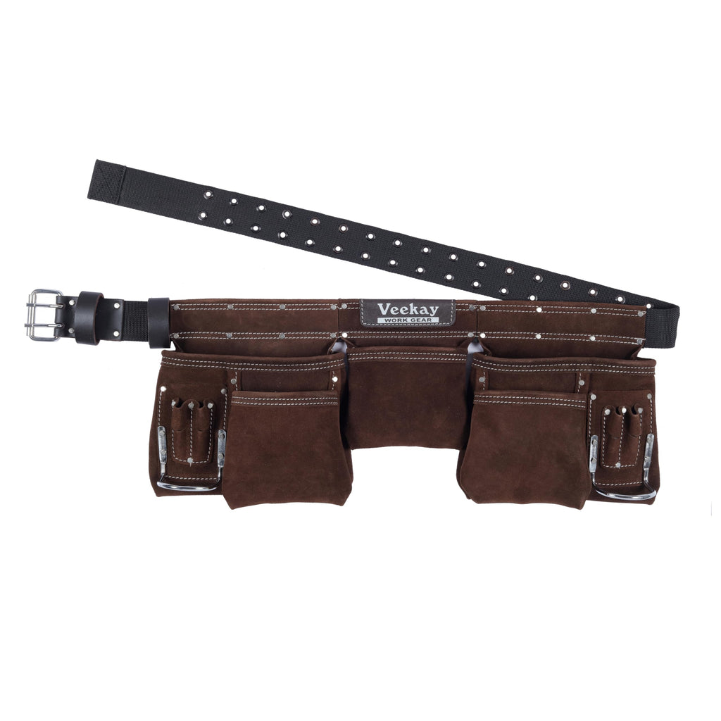 Brown Suede Leather 11-Pocket Tool Belt R770218